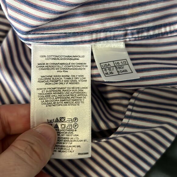 Brooks Brothers Blue/Red Striped Regent Dress Shirt Size 16.5 - Picture 6 of 8